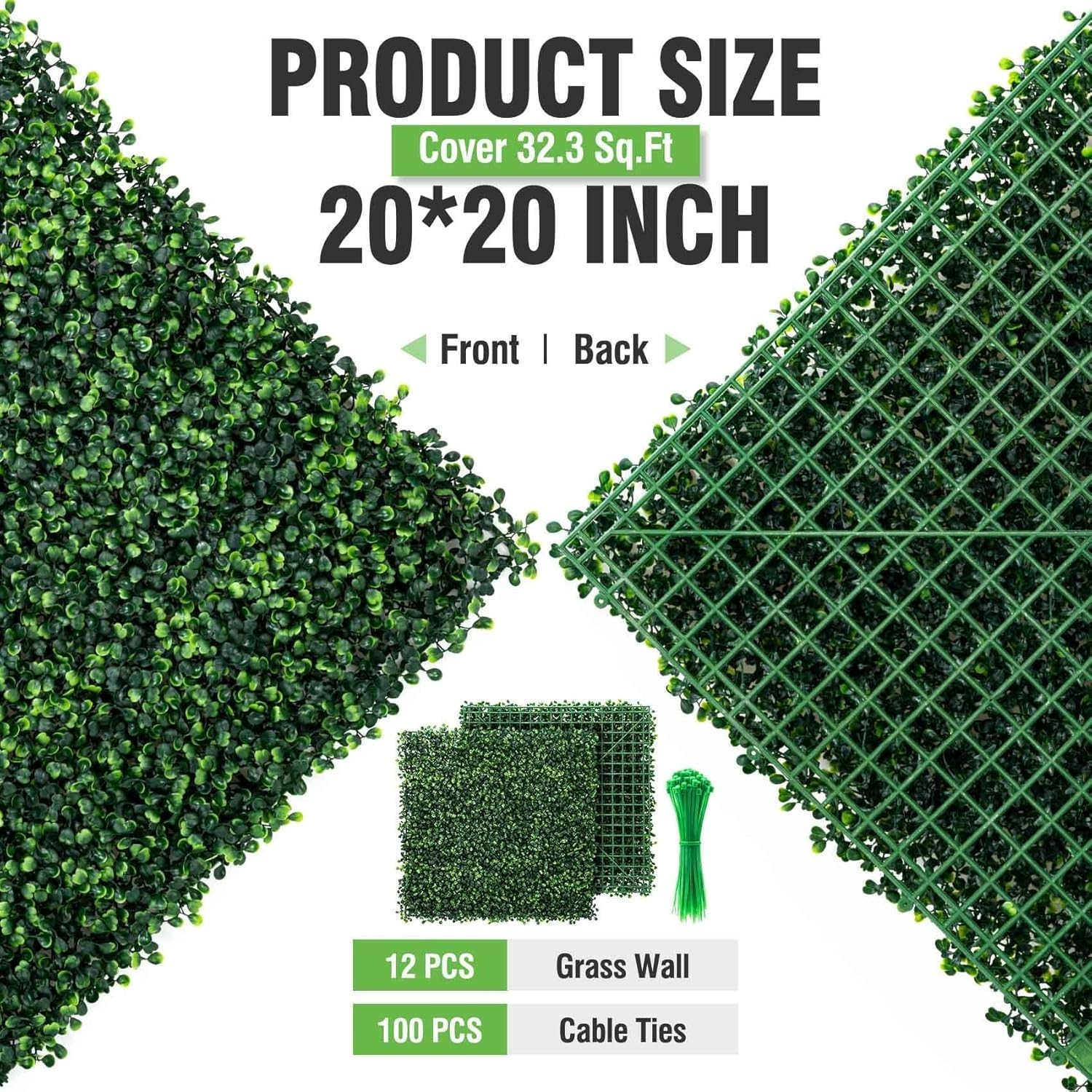 Elegant 33 Sq. Ft. Faux Grass Wall Panels – 12 Pack 20″x20″ for Home and Events