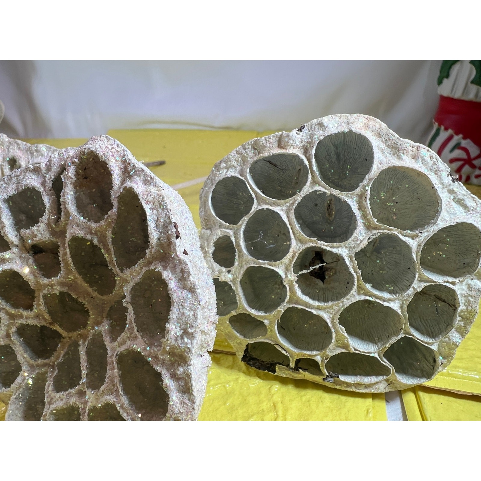Vintage Lotus Seed Pod Floral Picks Christmas Holiday White Silver Set
