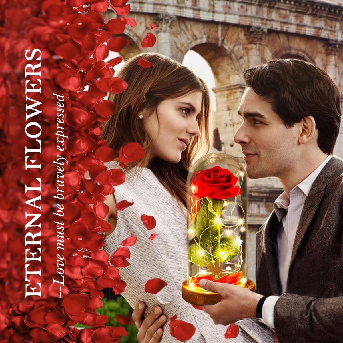 Valentines Day Gifts for Her Beauty and the Beast Rose,Red Rose in Glass Dome wi