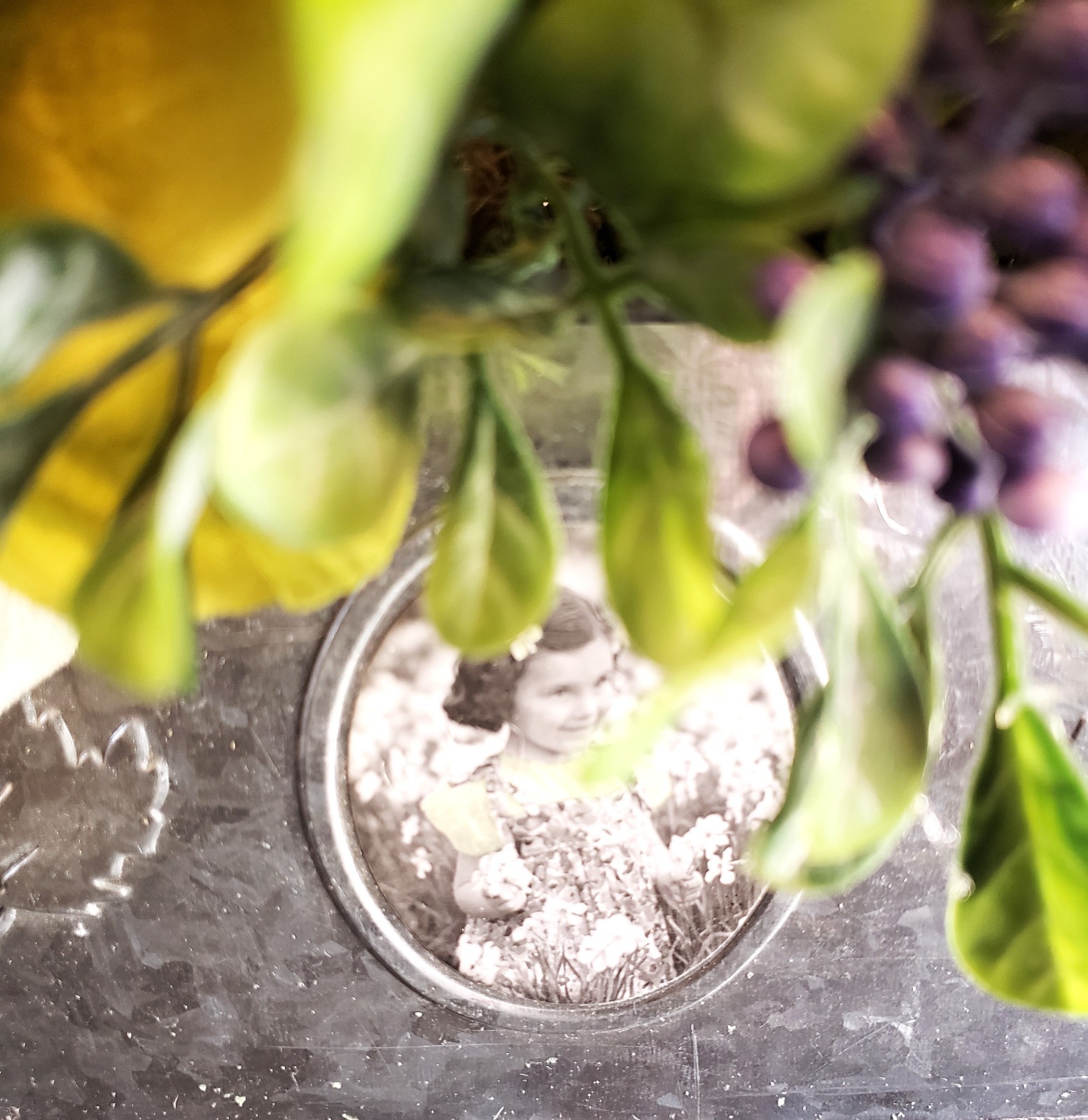 Purple & Lavender Lilac Arrangement in Oblong Silver Container – Peony, Scabiosa