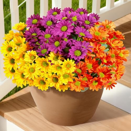 Artificial Flowers Daisy for Outdoor Indoor 6 3 Mix Color(yellow Orange Red)