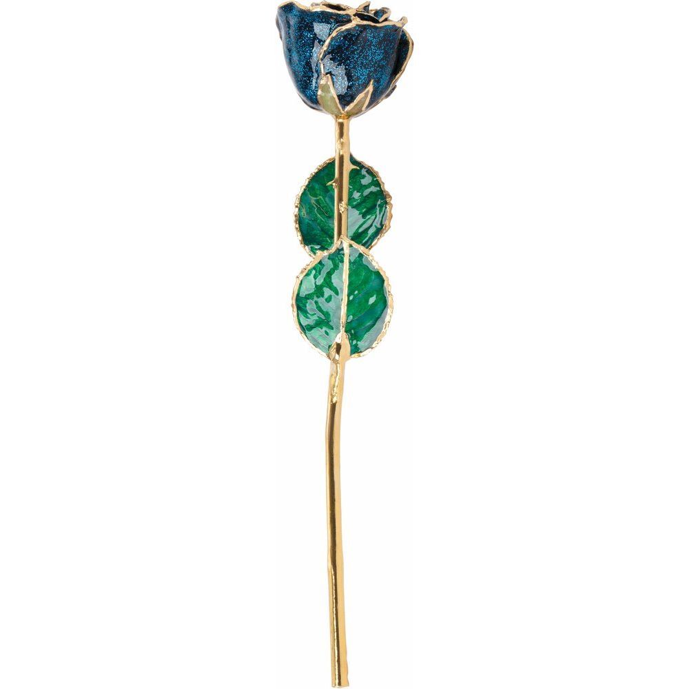 24k Gold Dipped Sparkle Blue Lacquer Real Rose Valentine’s Day Holiday Gift