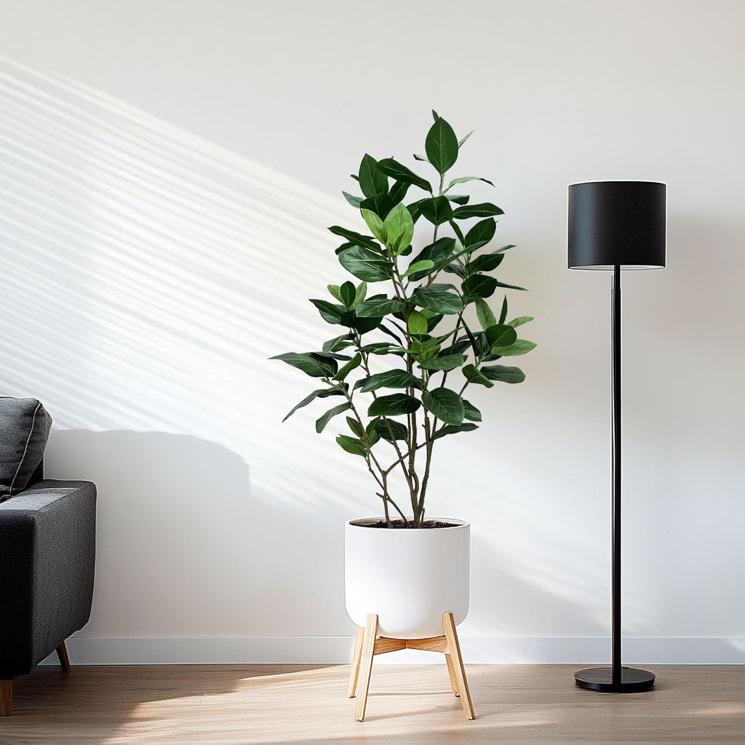 5Ft Realistic Ficus Altissima Tree with White Planter for Home Decor