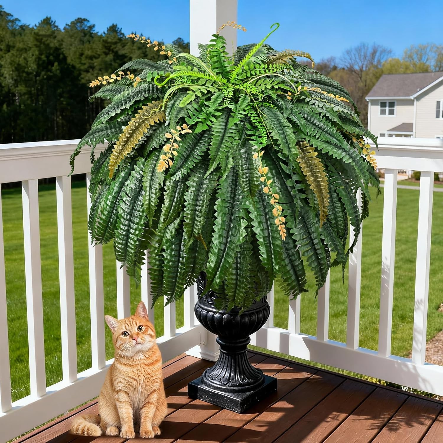 48-Inch UV Resistant Faux Boston Fern with 133 Lush Leaves for Outdoor Charm