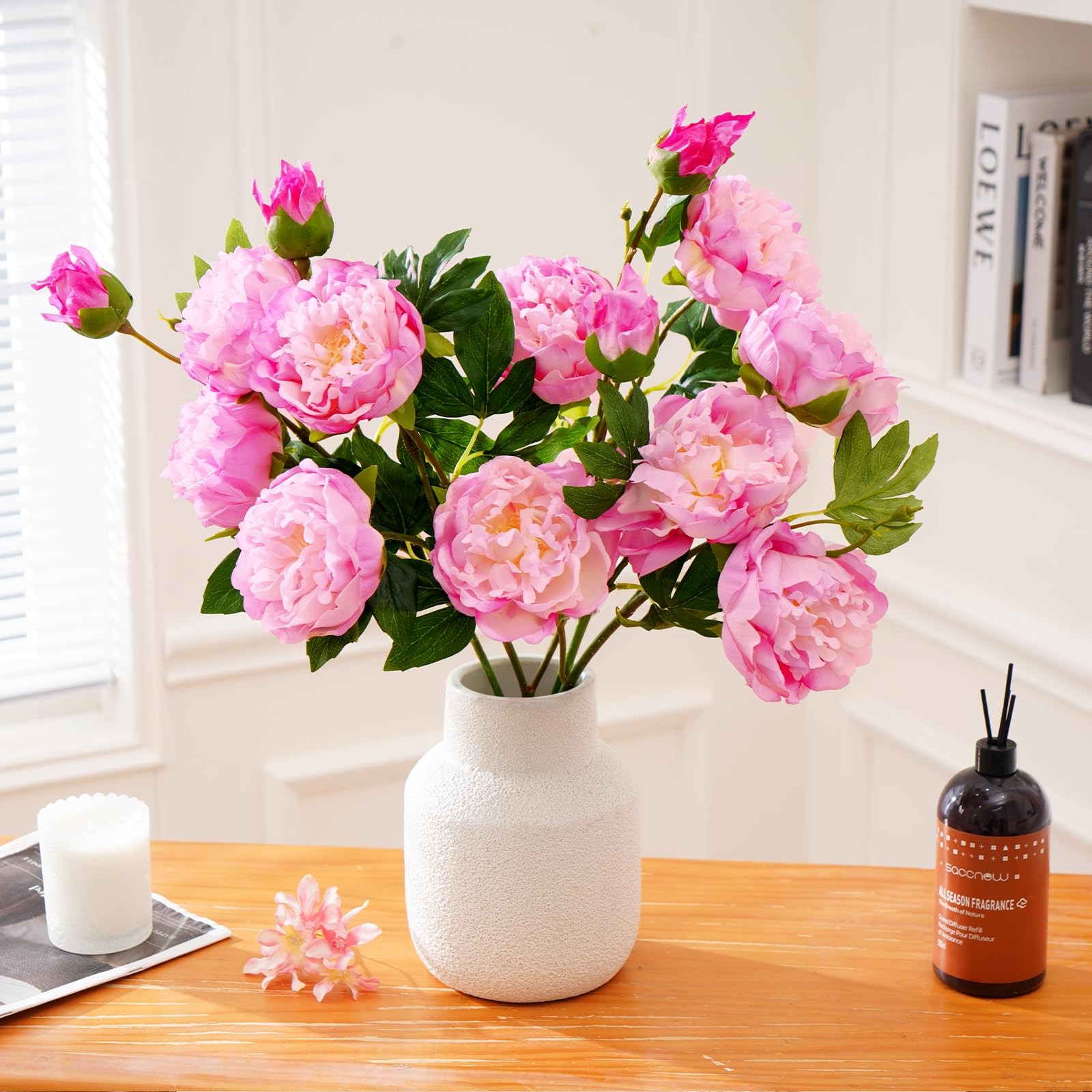 3PCS Real Touch Peonies Artificial Flowers, 22in Pinkish Purple Fake Peonies