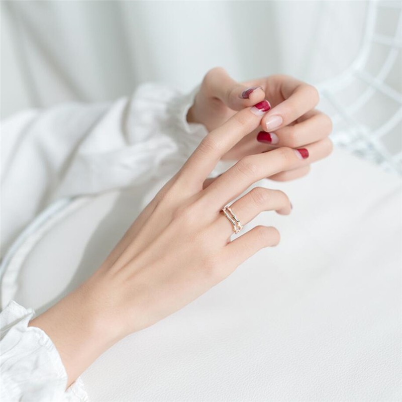 Creative Double Tree Branch Fresh Cute Sweet Art Silver Color Women Open Ring