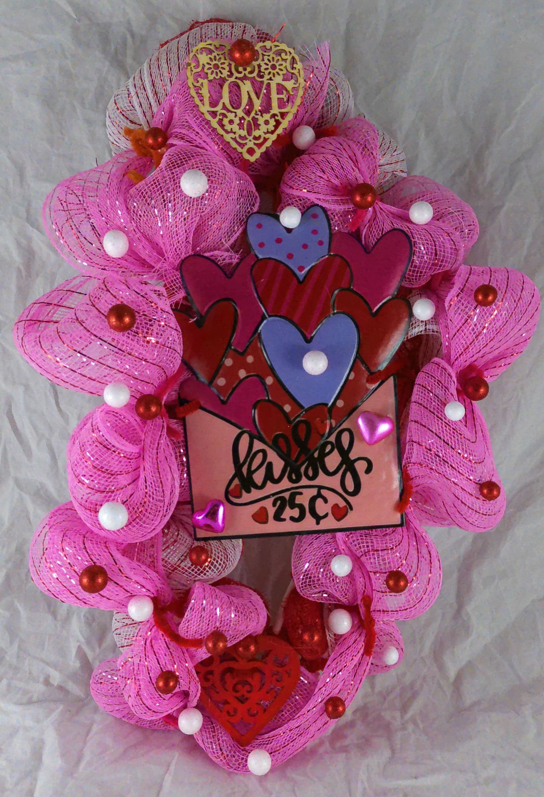Pretty Red, White, and Pink Swag Valentine’s Day Wreath