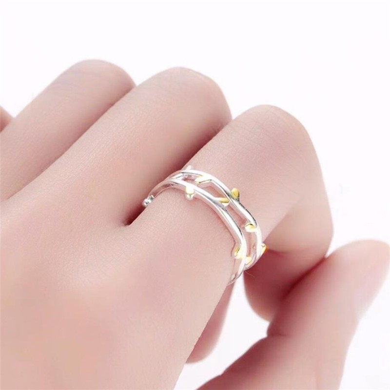 Creative Double Tree Branch Fresh Cute Sweet Art Silver Color Women Open Ring