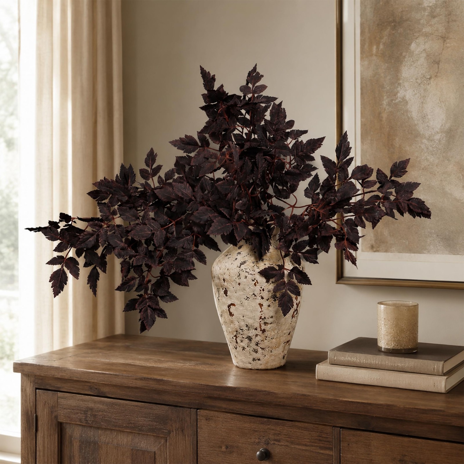 3pcs Artificial Cimicifuga Leaf Spray, 24 in Realistic Faux Plum Branches, Fa…