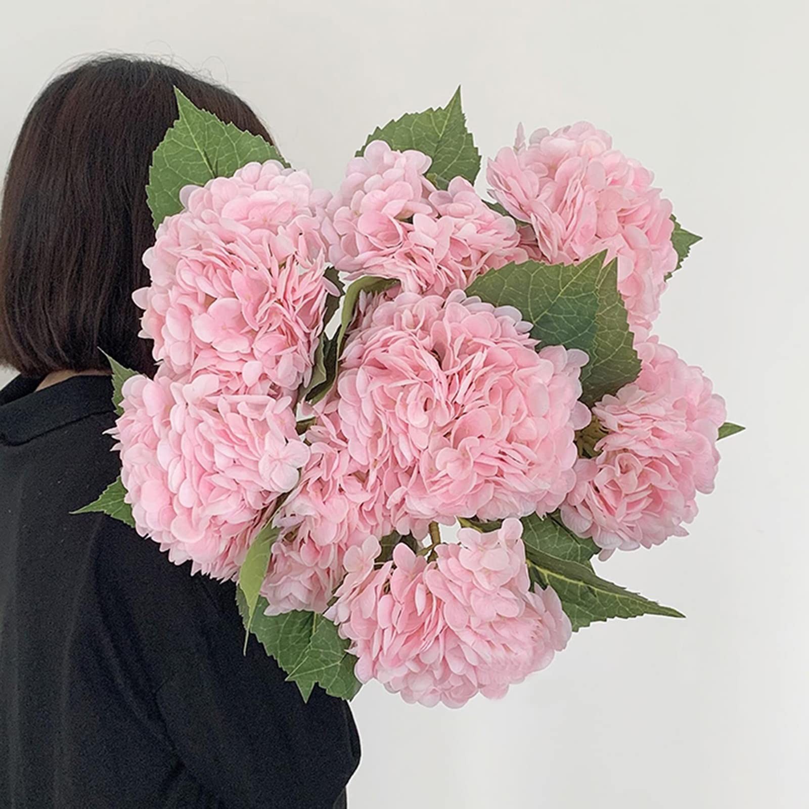 3 Pcs Real Touch Pink Hydrangea Artificial Flowers 21 inch Large Lifelike Lig…