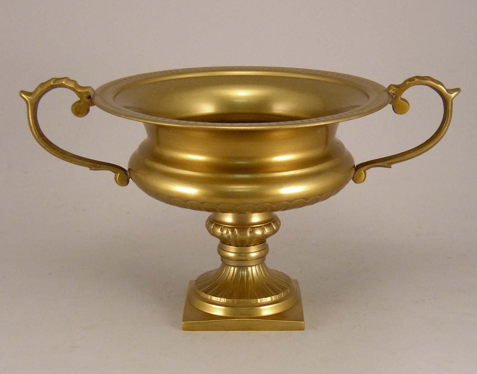 Compote Bowl Vase Gold Finish Aluminum Handles Pedestal Squar Base 10″D 8″H