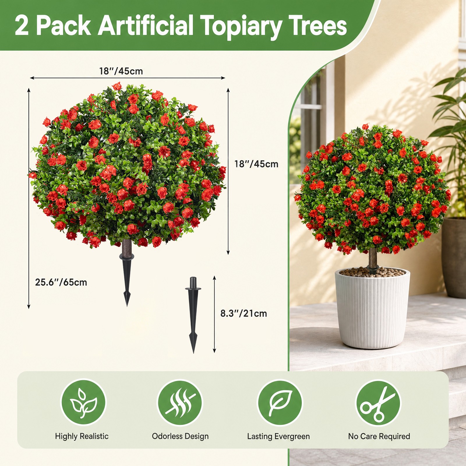 2Pcs Artificial Boxwood Topiary Ball Trees with Ground Spike UV protected NEW