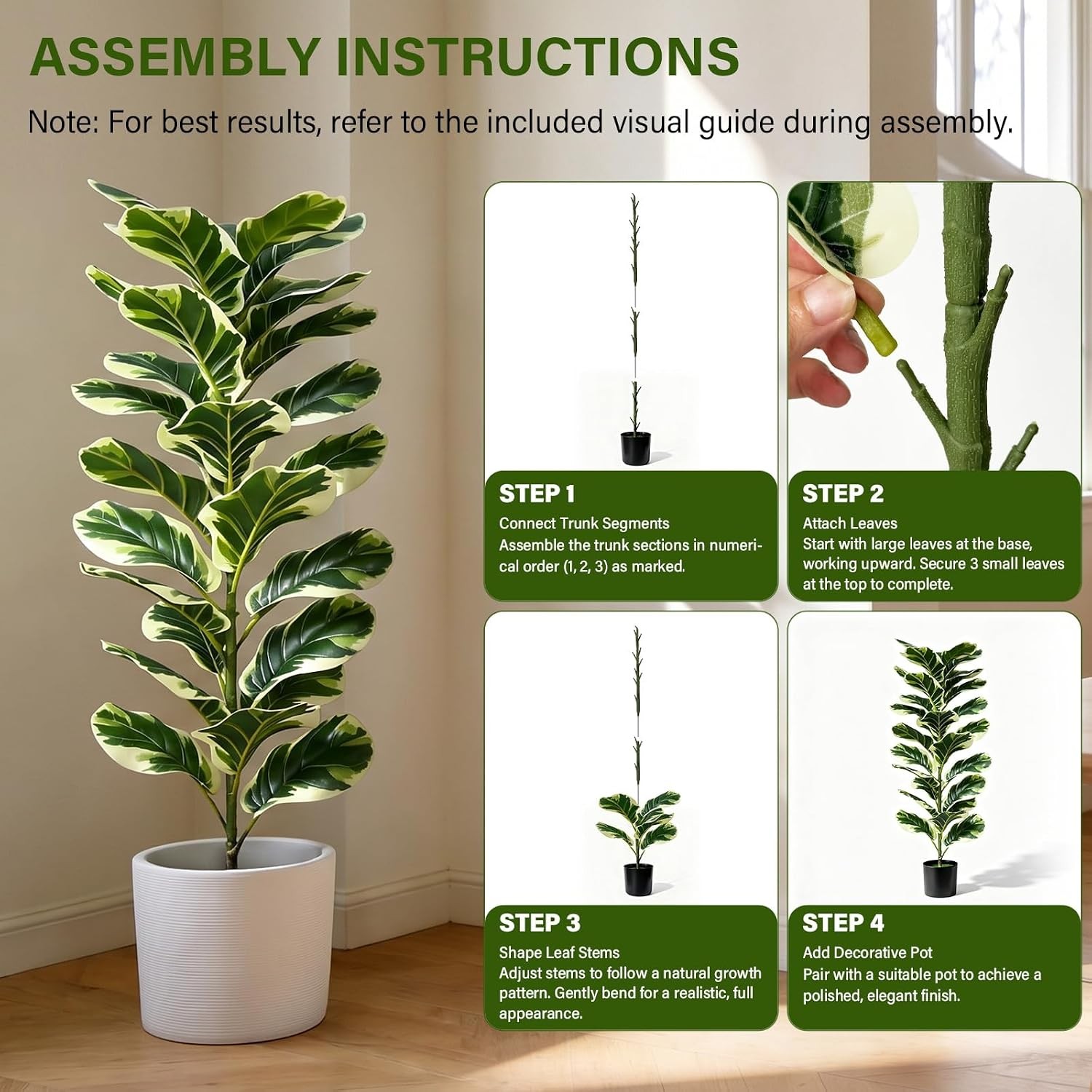 Set of 2 Fiddle Leaf Fig Tree 40” Fake Tree Plants Artificial Decor with Green