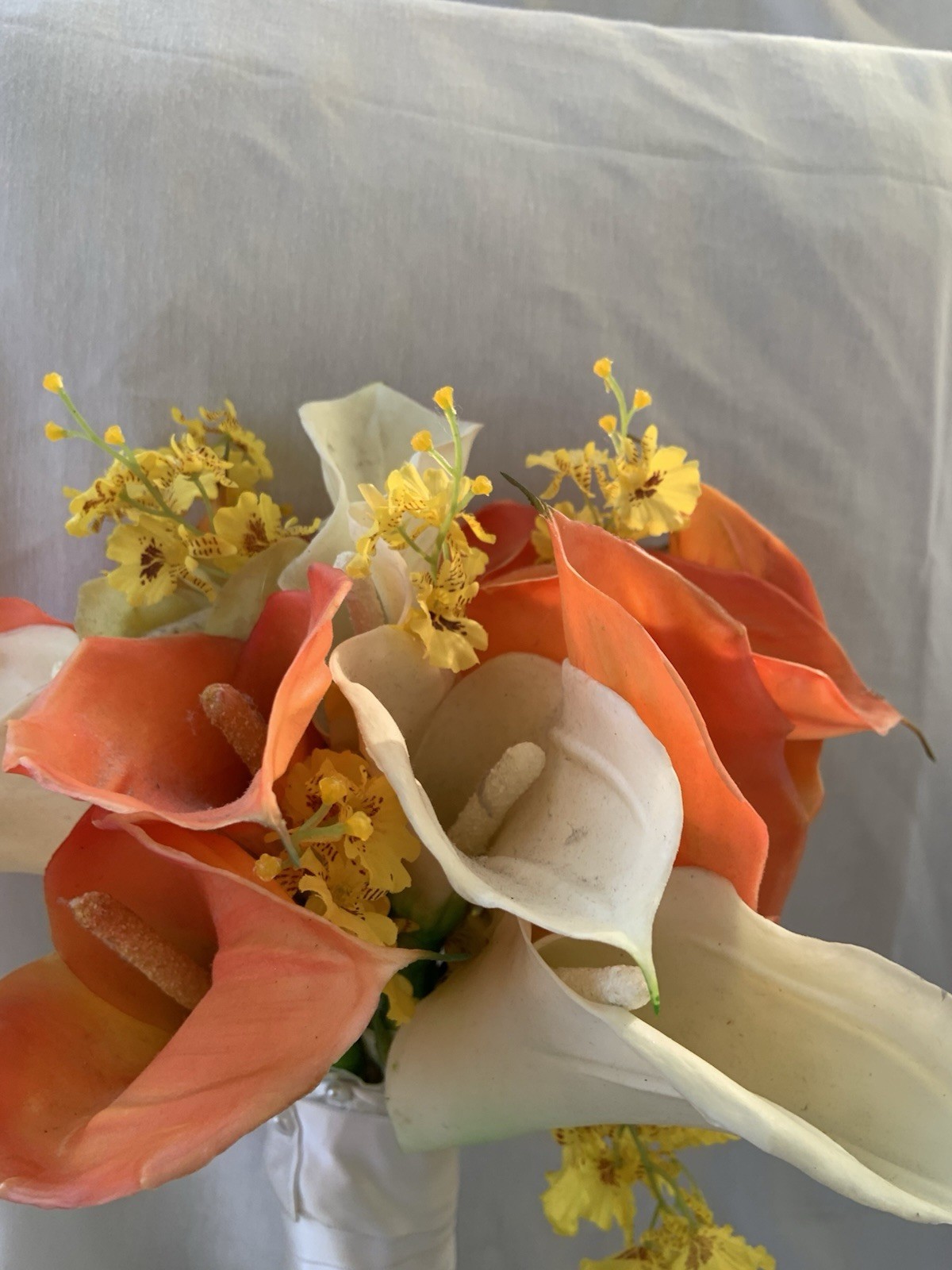 Bridal Prom Lily Bouquet Orange White Flowers Exotic Realistic Faux Rubber Soft