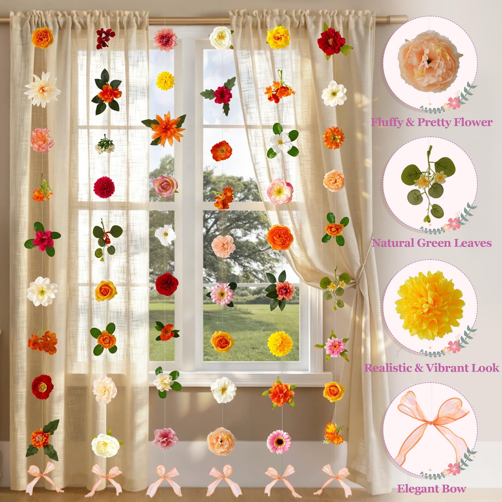 Livole 6Pc Wildflower Garland Multi Orange