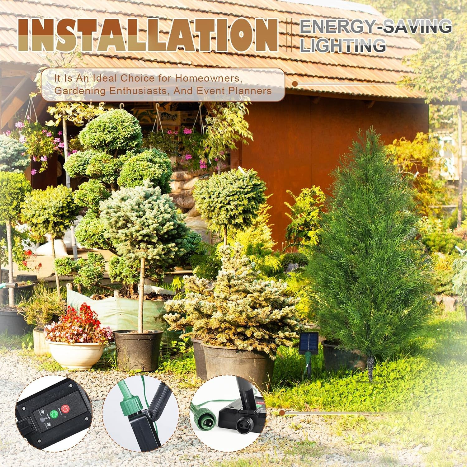 Solar-Powered Artificial Cypress Topiary Trees with LED Lights – 2 Pack