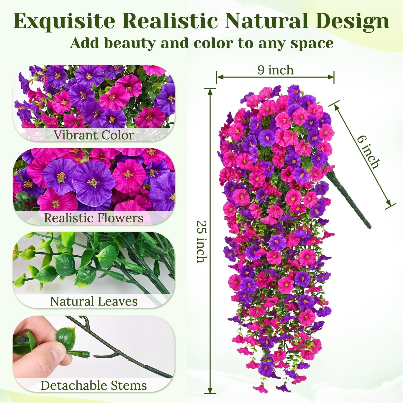 8 Packs Realistic UV Resistant Artificial Hanging Flowers – Silk Petunia for Out