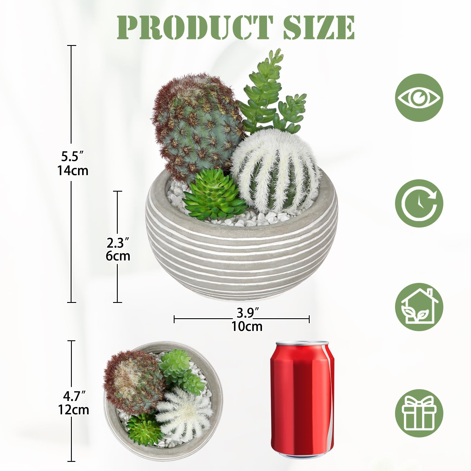 Artificial Cactus Plants Indoor, 5.5″ Assorted Small Faux Succulent in Pots F…
