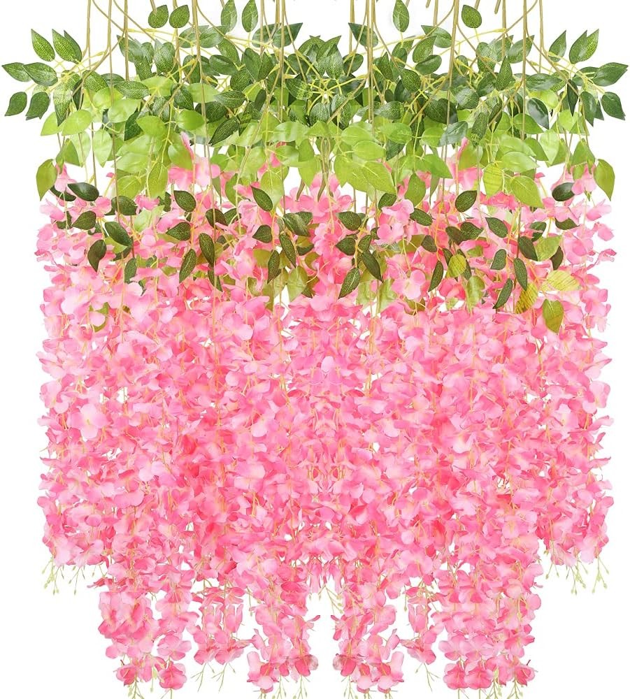 12/24x Artificial Wisteria Flowers 3.6Ft Fake Silk Wisteria Vine Rattan Hanging