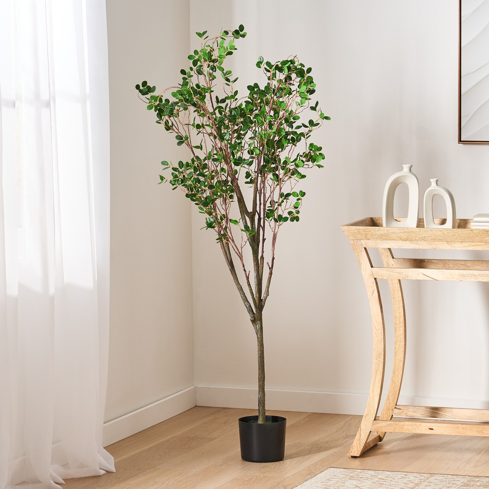 Artificial Leaf Tree 59 Inch Pre-Potted Realistic Faux Plant Indoor Decor