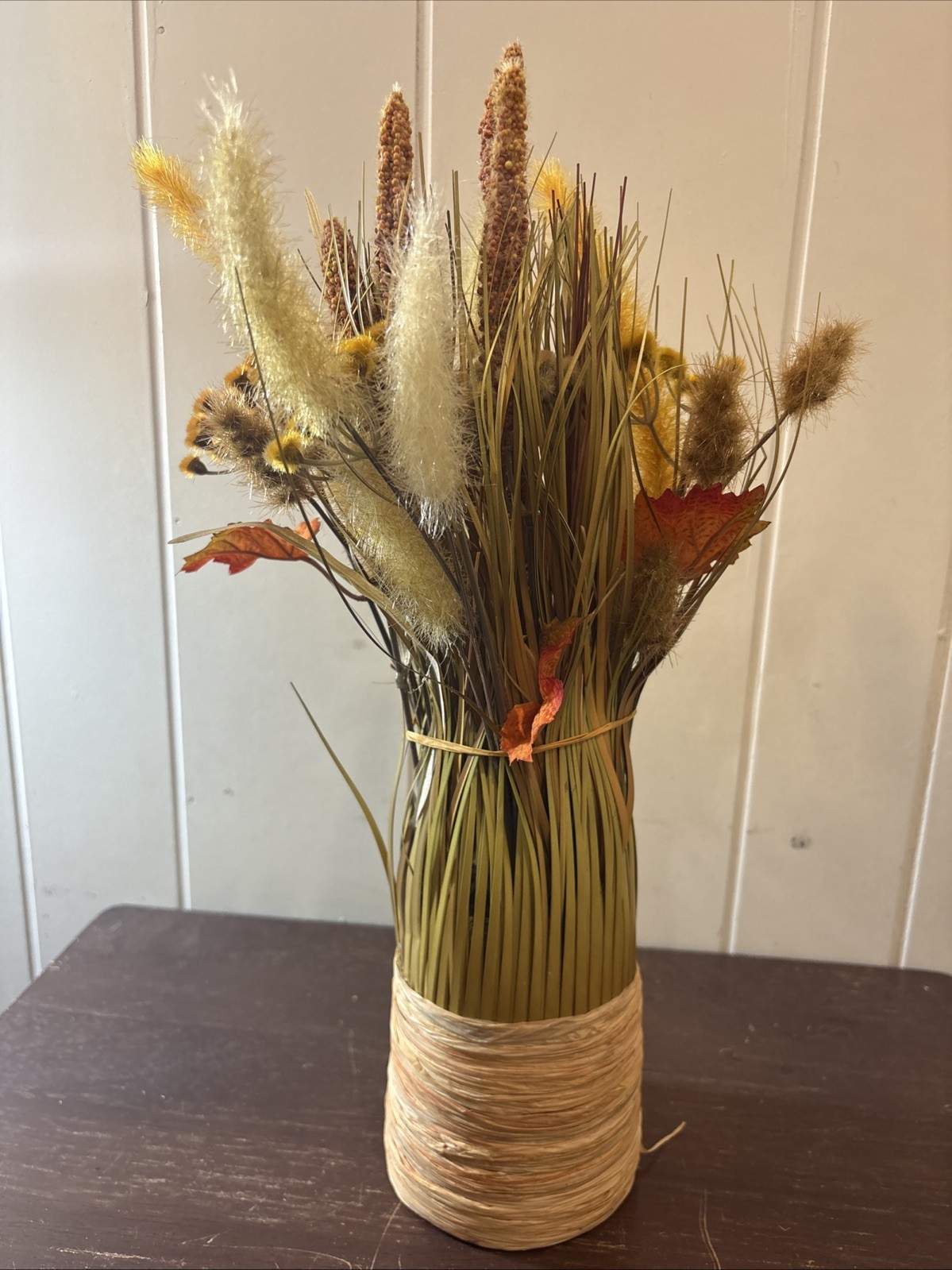 Dry Grass Floral Bouquet Fall Home Decor 16″ Brown Green Orange Thanksgiving