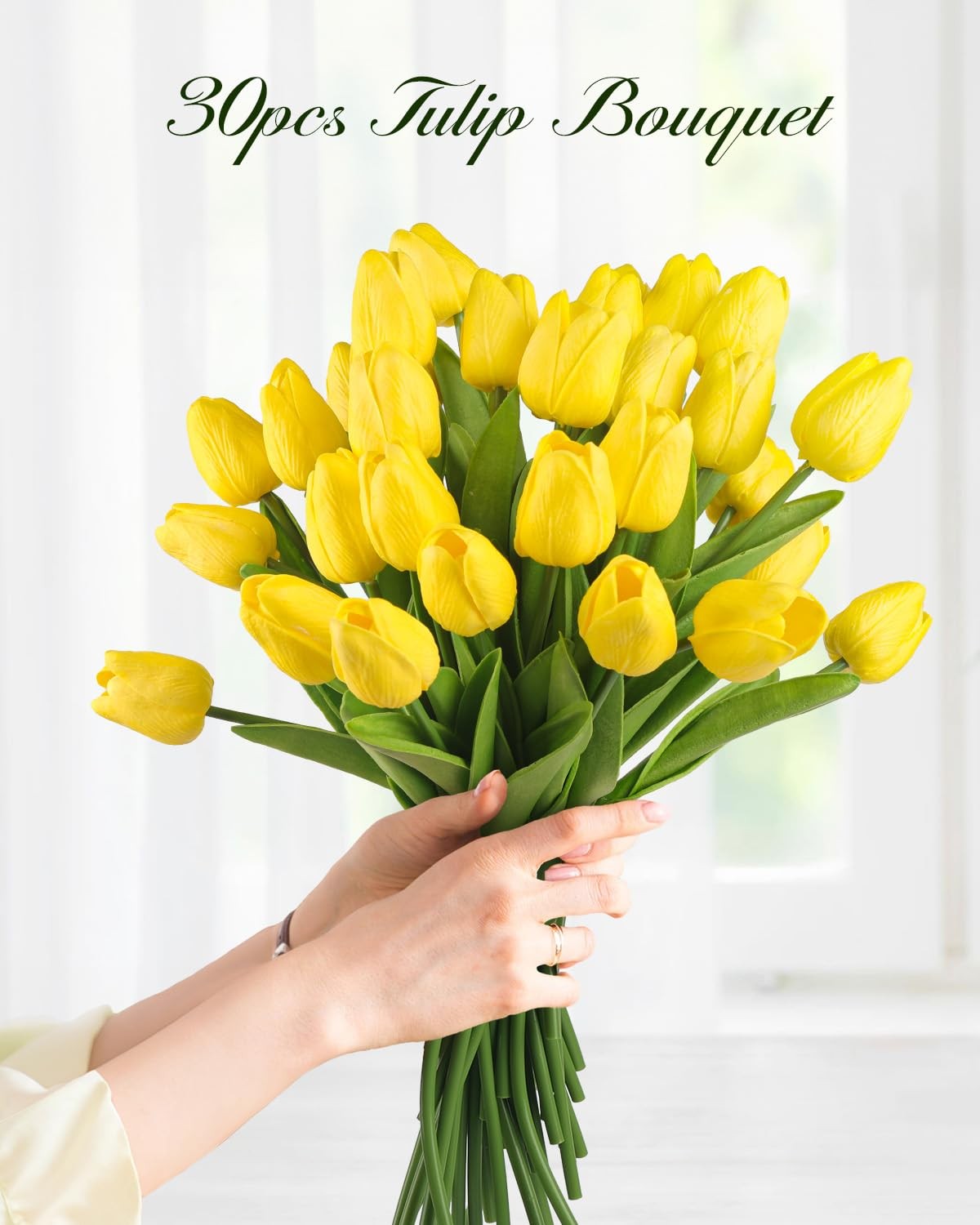 30 PCS Yellow Artificial Tulip Flowers 13.7 Inch Real Touch PU Faux Decor
