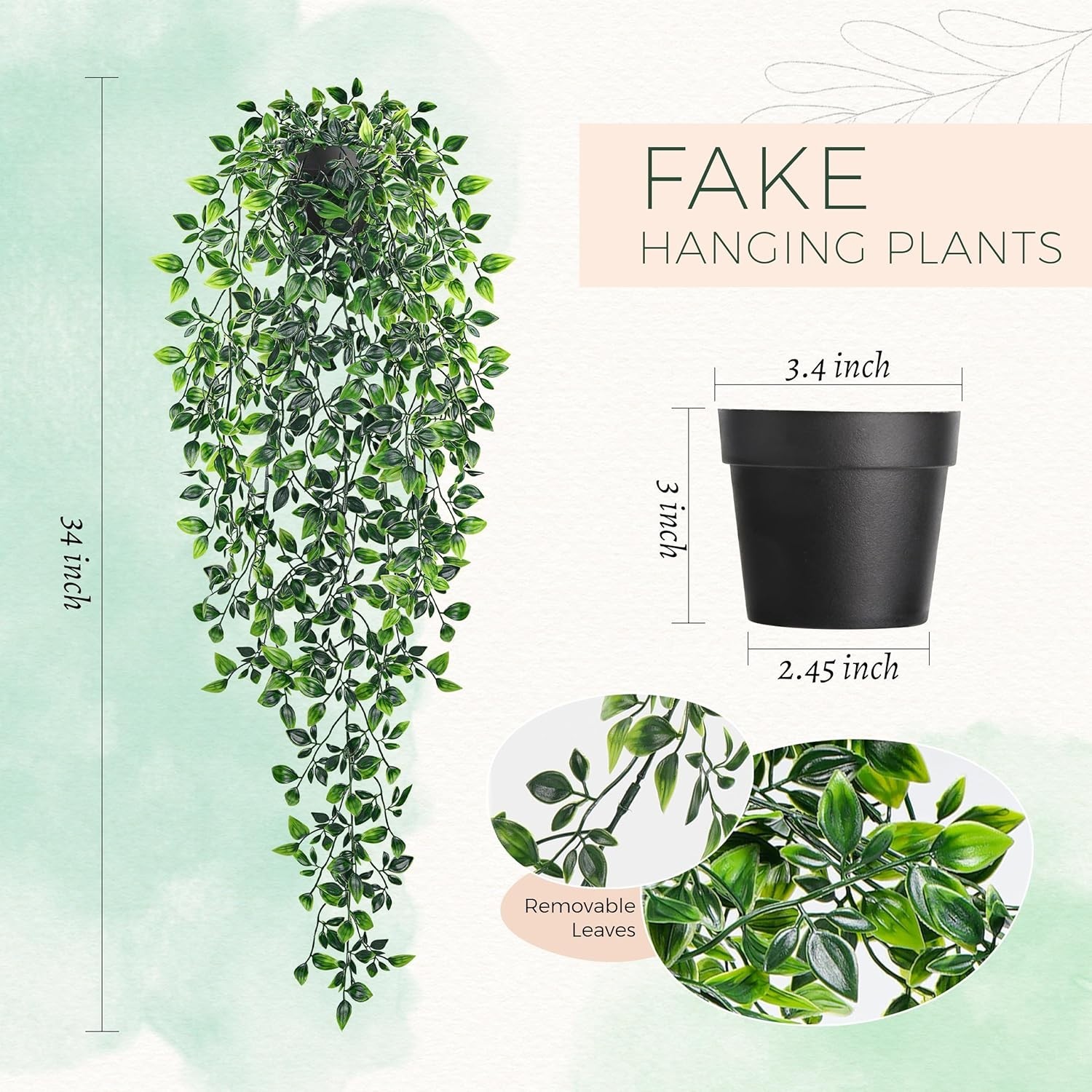 34” Fake Hanging Plants Artificial Potted Mandala Vine Plants Indoor and Out…