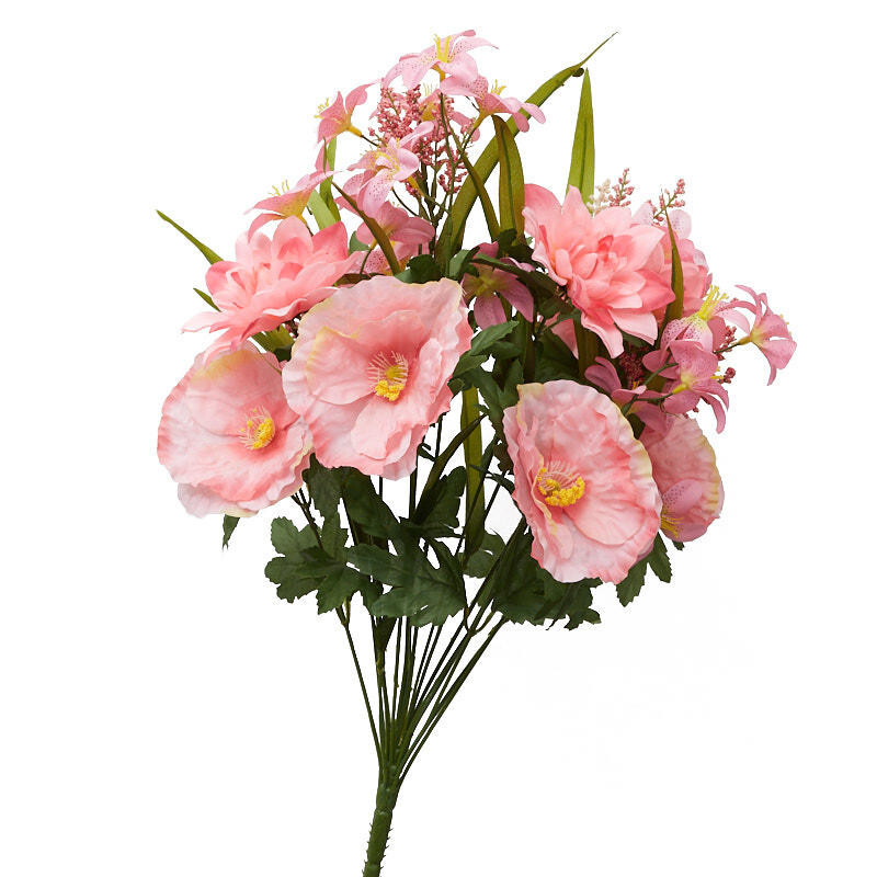24″ Tall Pink Artificial Dahlia, Poppy, and Lily Bush