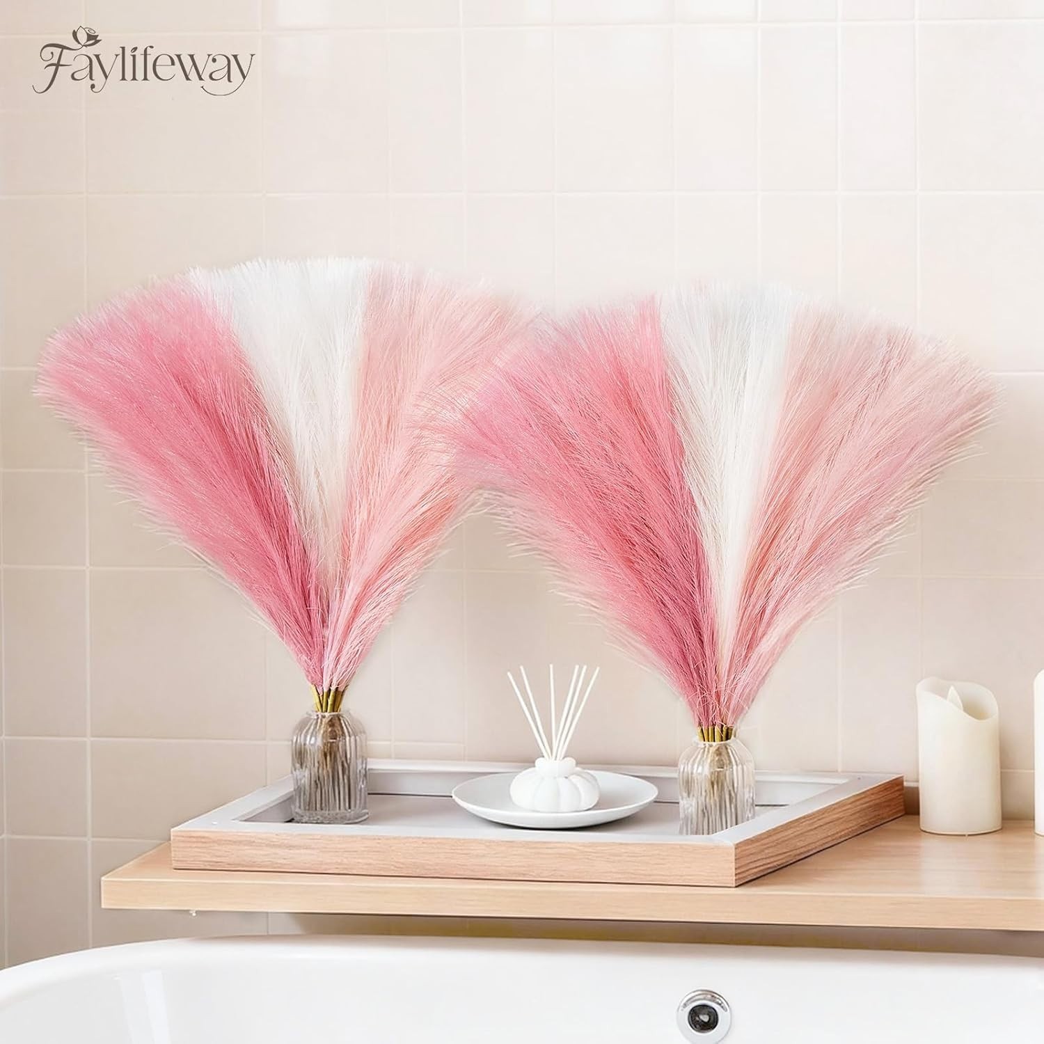 50pcs 17in Faux Pampas Grass Bouquet in Blush Pink, Cream & Pink for Decor