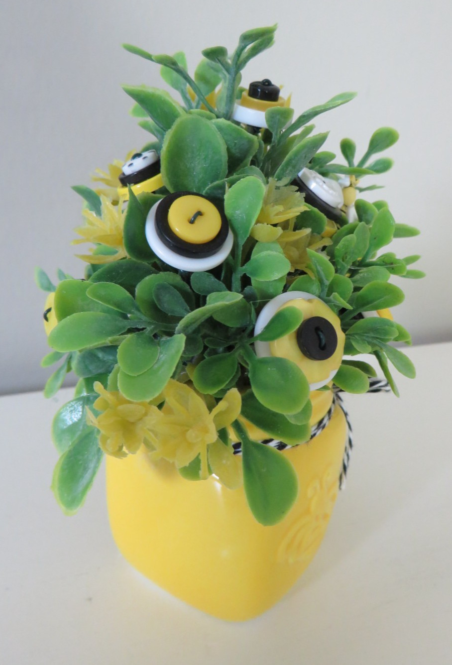 Button Flower Bouquet in MINI Bee Themed Espresso Mug – Summer Home Decor #648