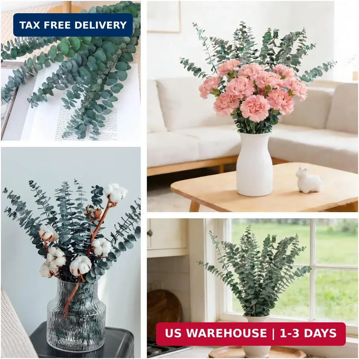 16 Pcs Dried Eucalyptus Stems, 17″ Real Preserved Eucalyptus Bouquet for Wedding