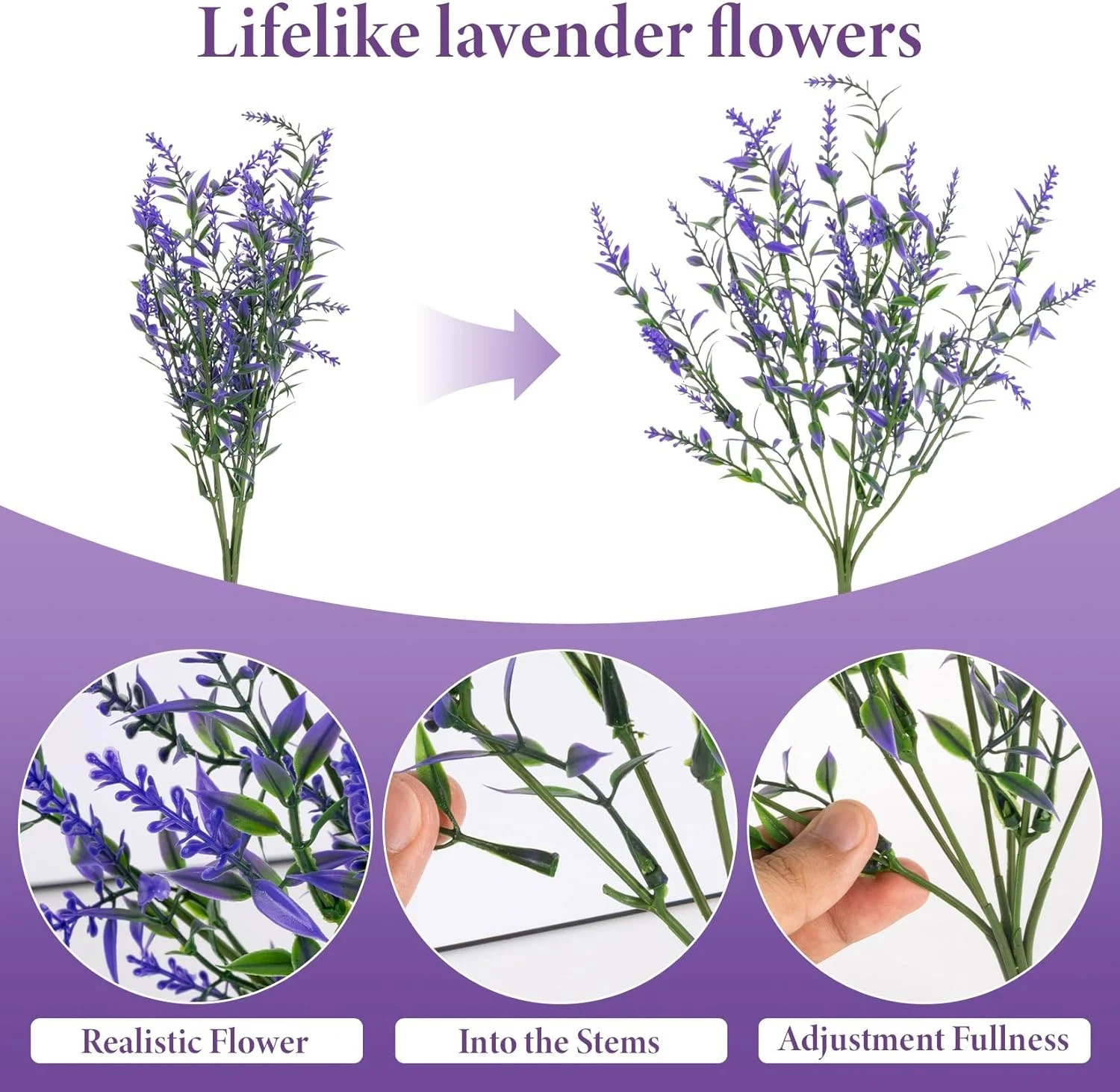 Artificial Lavender Flowers – 7 Pcs Artificial Flowers for Outdoors Faux Lavende