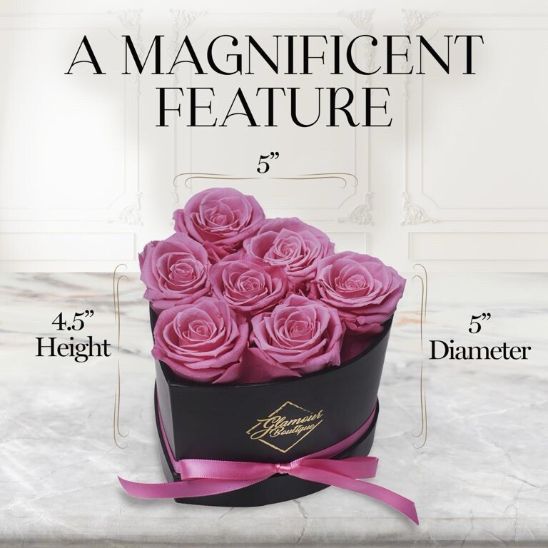 7-Piece Forever Flowers Heart Box – Preserved Roses, Lasts 1 Year, Gift for Mom