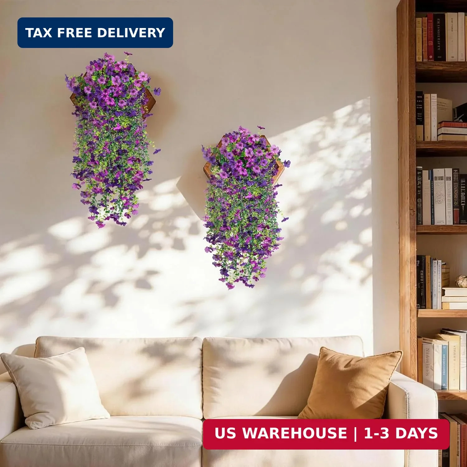 Artificial Hanging Flowers for Outdoors Faux Plants Spring Porch Decor, 2 Pcs Fa