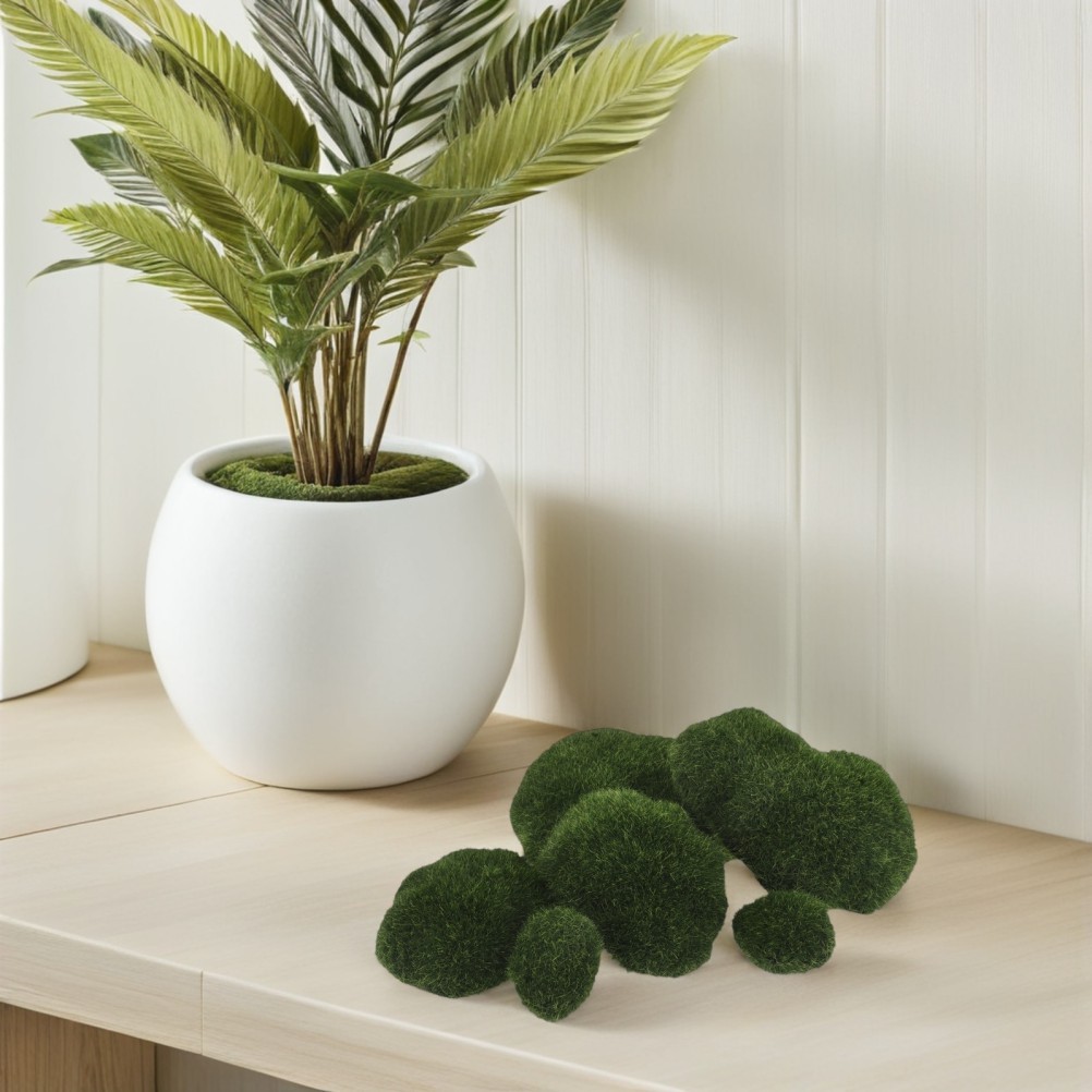 6Pcs Faux Moss Stones Decorative Artificial Moss Rocks for Landscaping