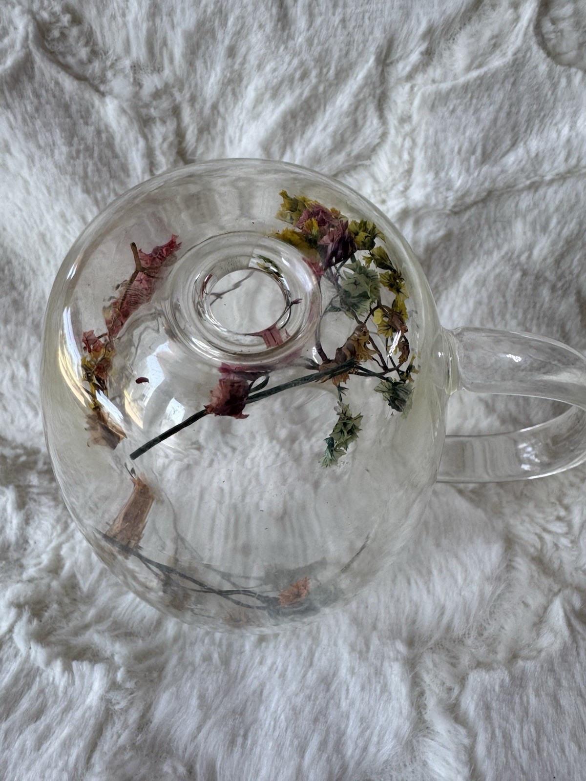 Dried Flowers 💐 Glass Mug Double Wall Coffee Tea Cup Botanical Floral