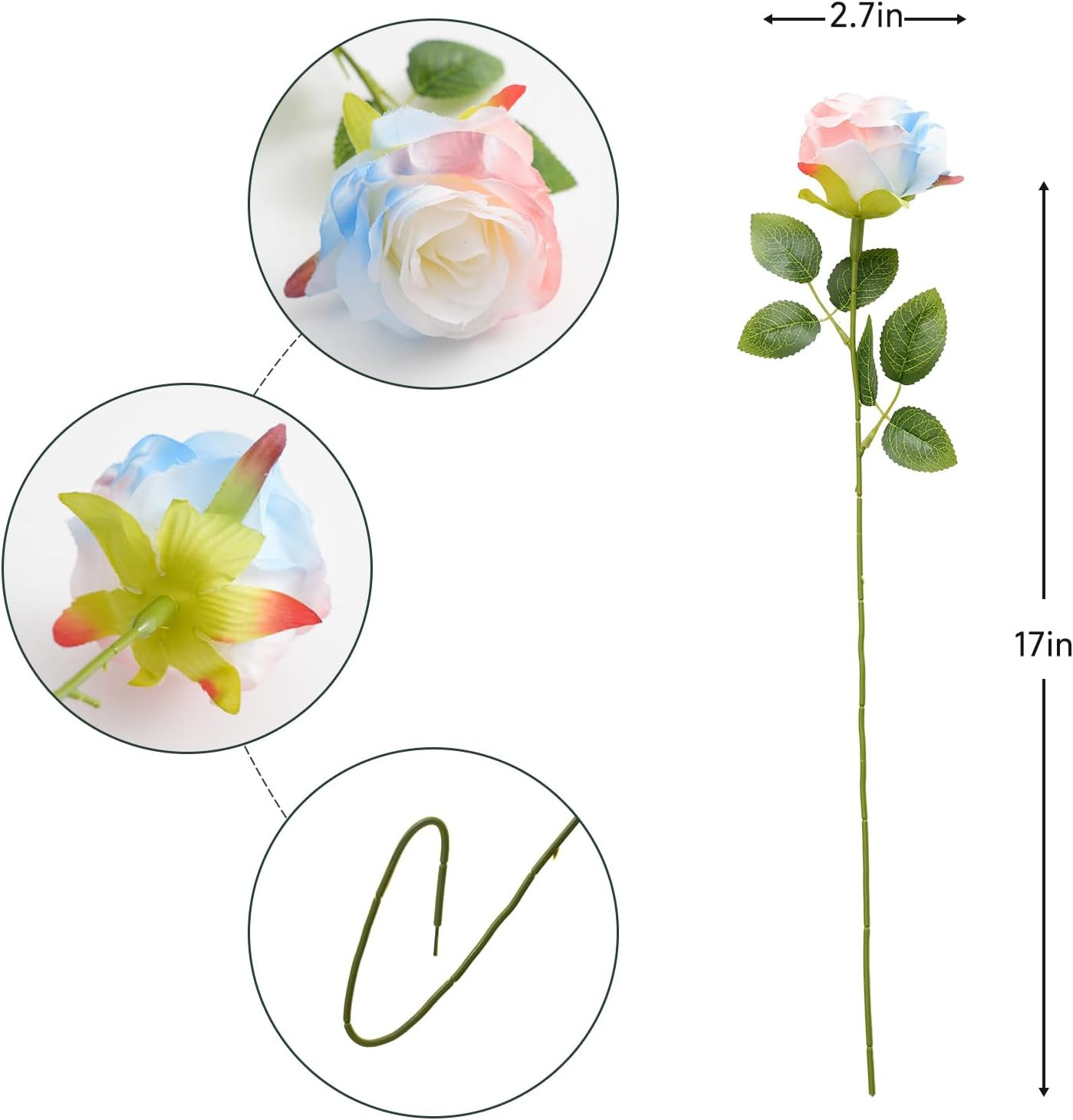 Pink Blue Mix Artificial Roses Fake Flowers Not Bend the Peduncle with Stems for