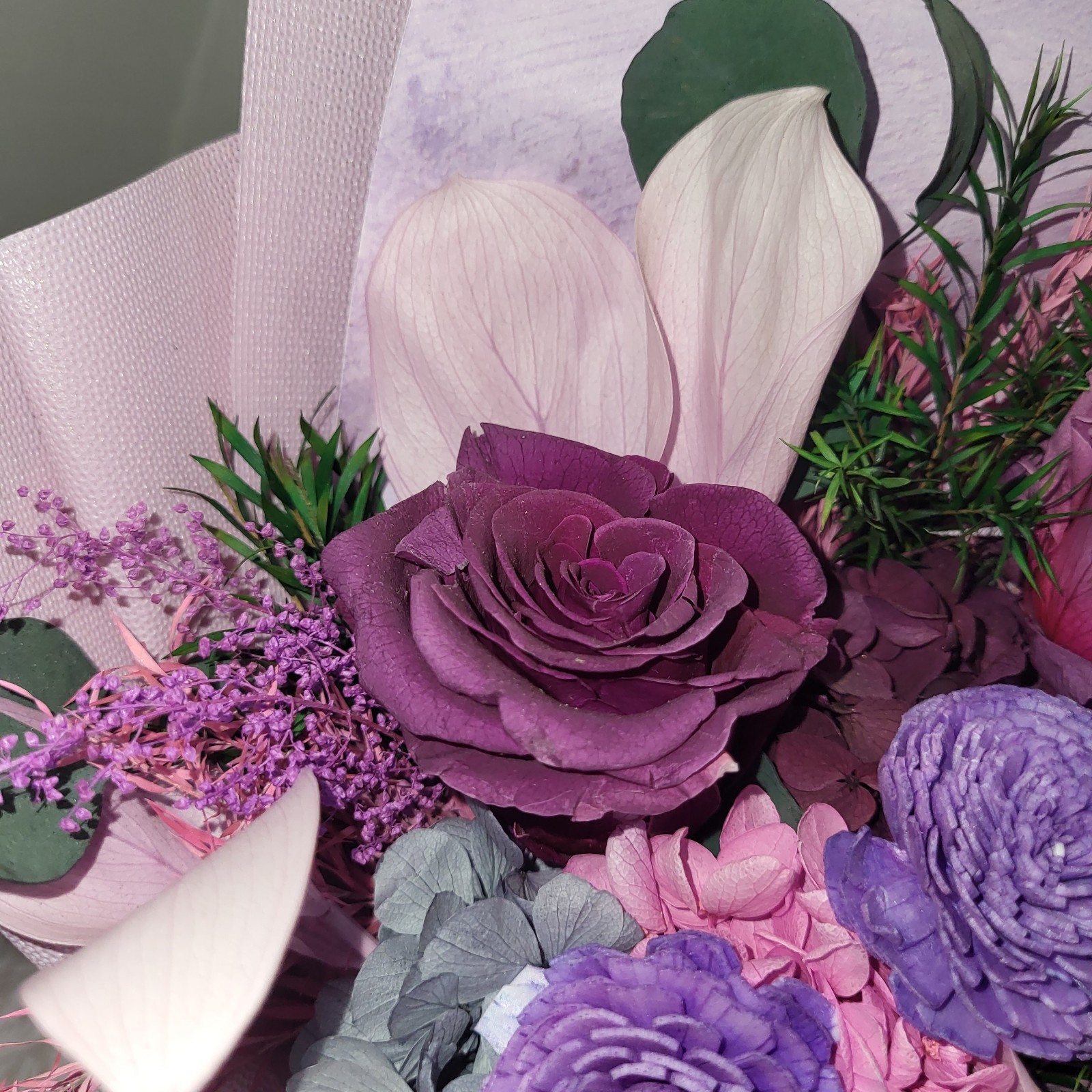 Purple Roses Bouquet Great Birthday Gift Beautiful Preserved Flowers