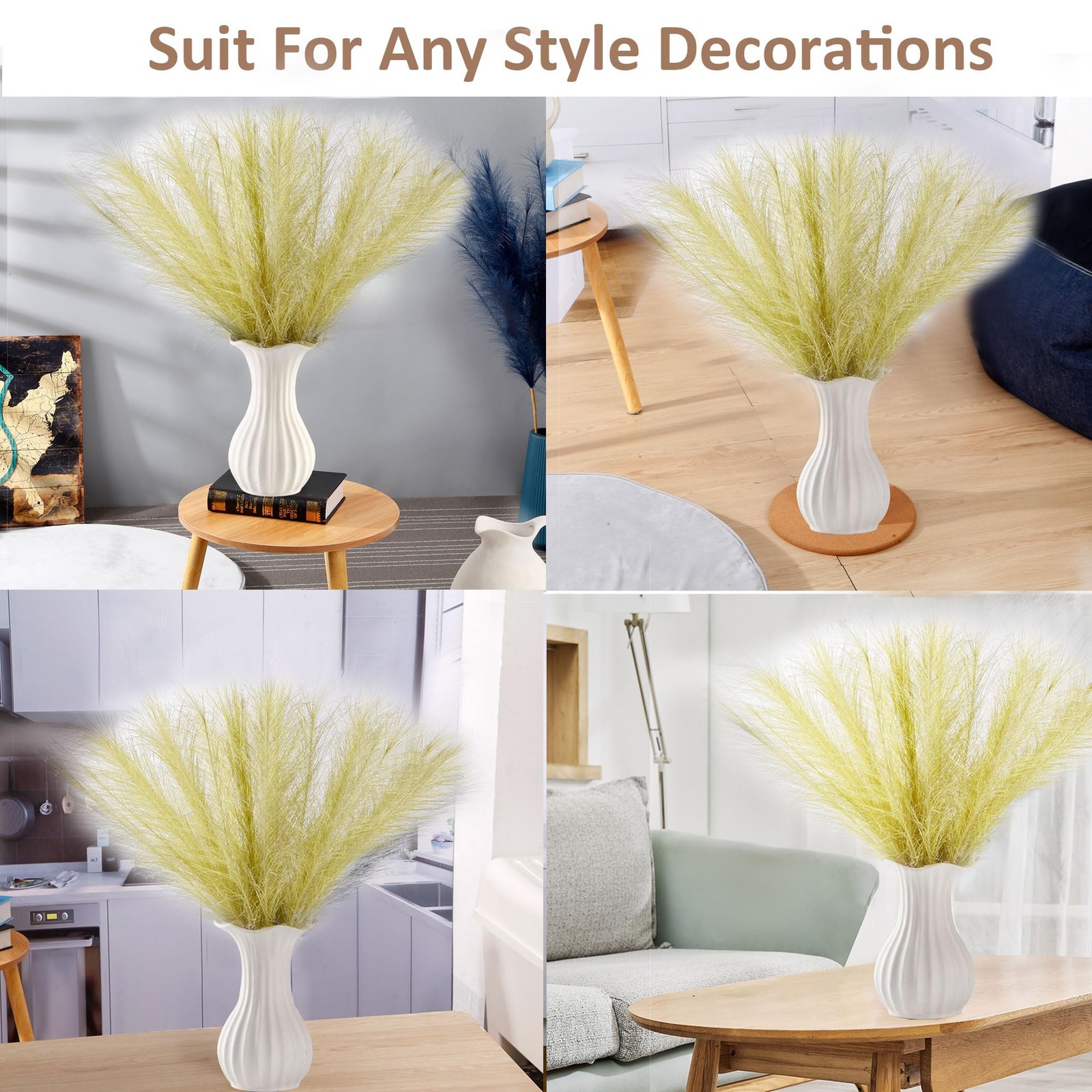 Golden Pampas Grass Small, 30 Pcs 17″ Faux Pampas Grass Short Decor, Pompas G…