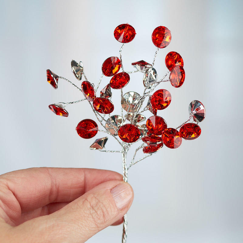 Red Rhinestone Crystal Flower Sprays | 2 Sprays | For Corsages and Accentin