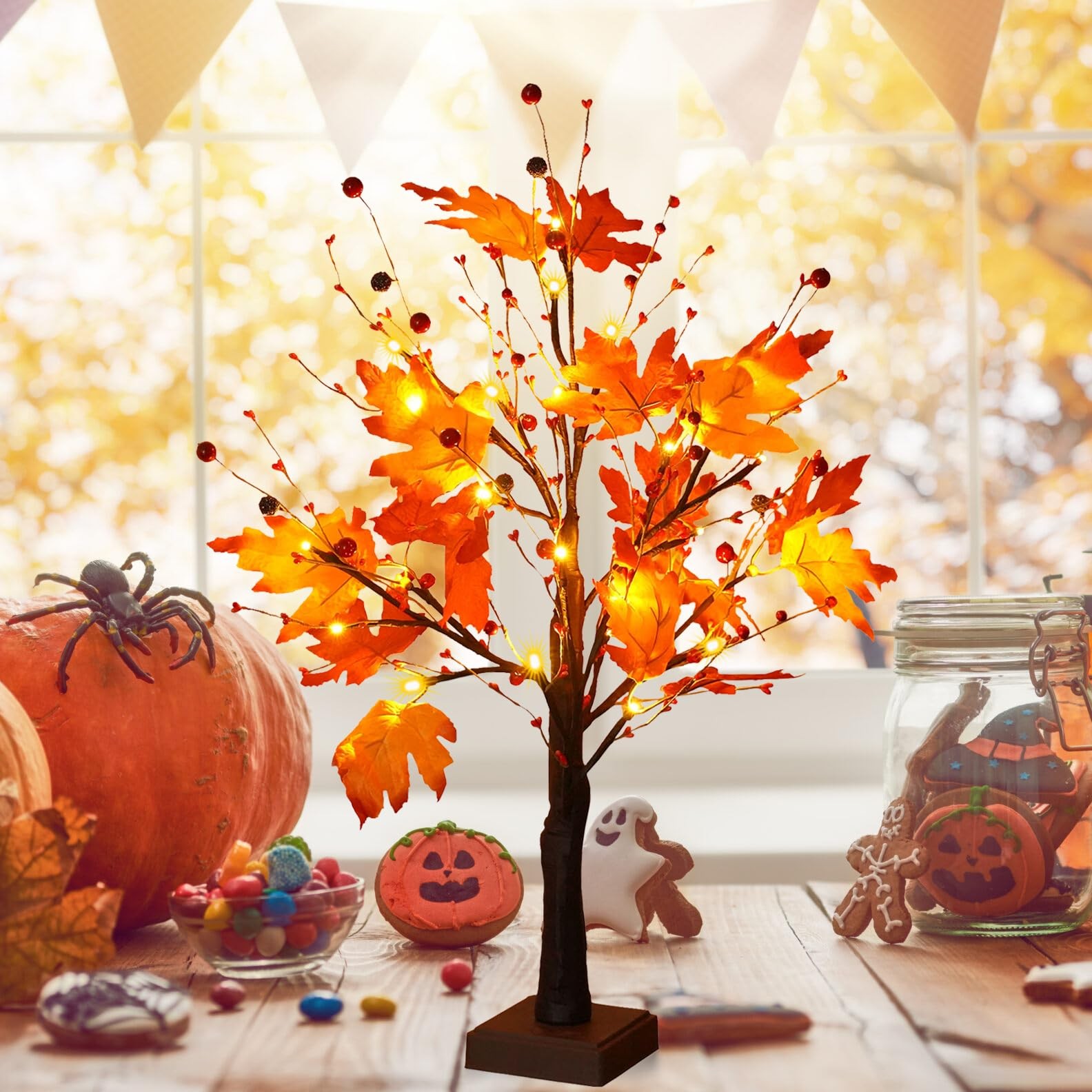 Fall Decorations for Home, Fall Lighted Maple Tree, Thanksgiving Table Center…