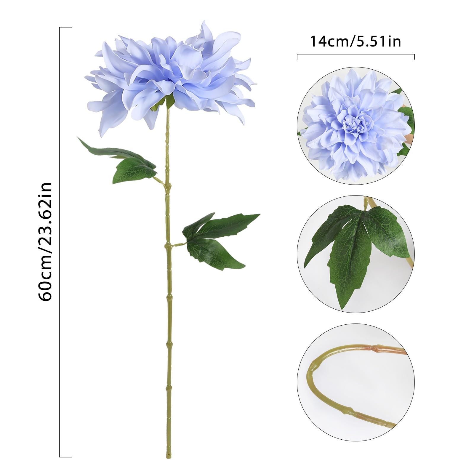 Artificial Dahlia Flowers,6PCS Light Blue Flowers 23.62″ Silk Faux Dahlias fo…