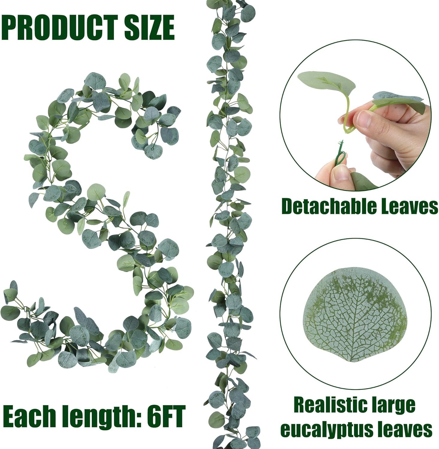 2 Packs Artificial Eucalyptus Garland Greenery Leaves Handmade 3D Silk Vines