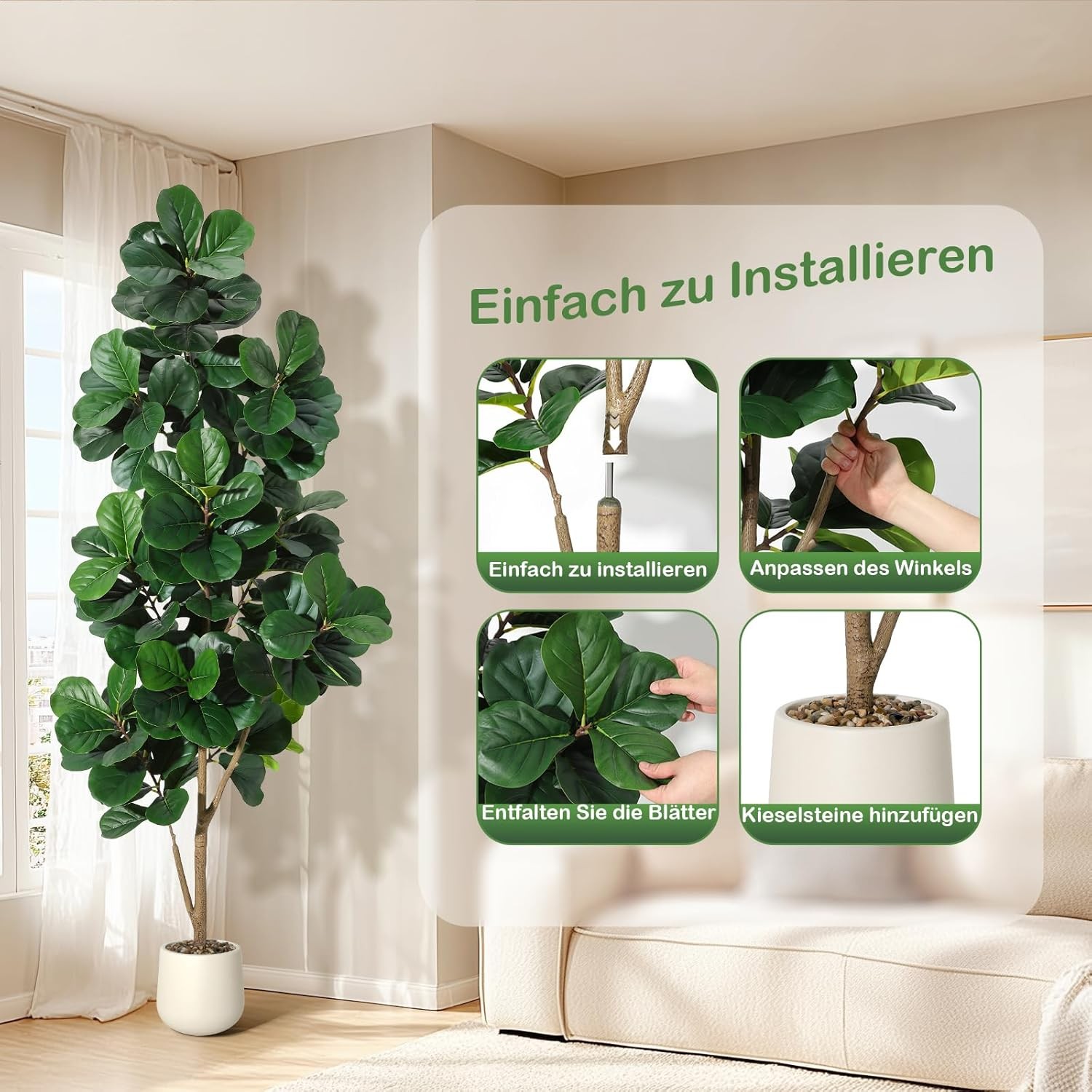 Artificial Fiddle Leaf Tree 4/5/6FT Faux Plant Fake Ficus Lyrata Trees with Pot