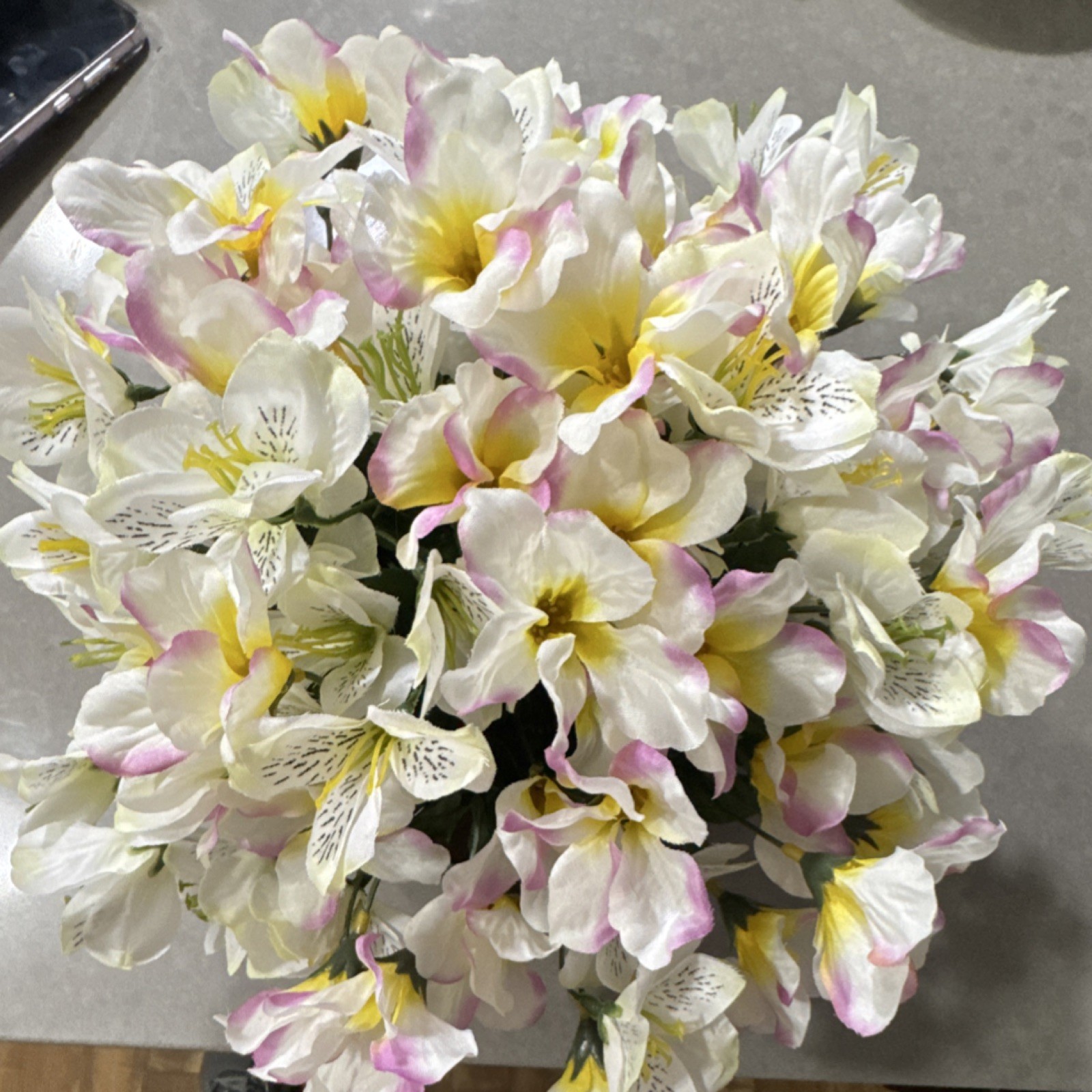 Artificial Lily Flower Arrangement Centerpiece White Yellow Pink Silk Plastic