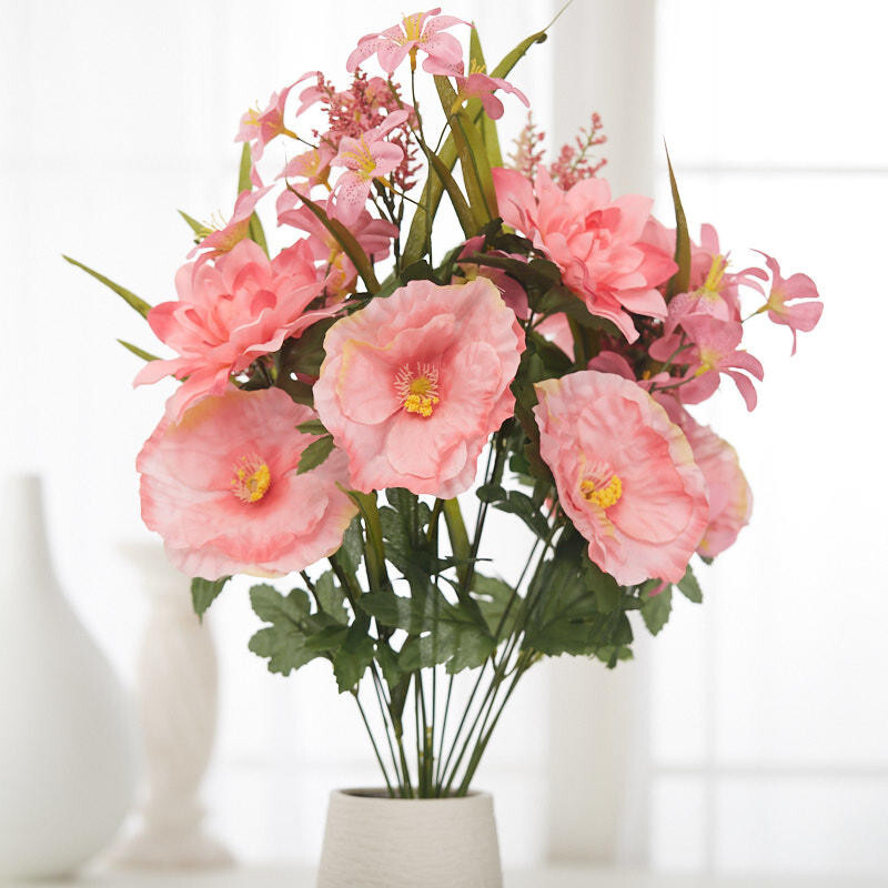 24″ Tall Pink Artificial Dahlia, Poppy, and Lily Bush