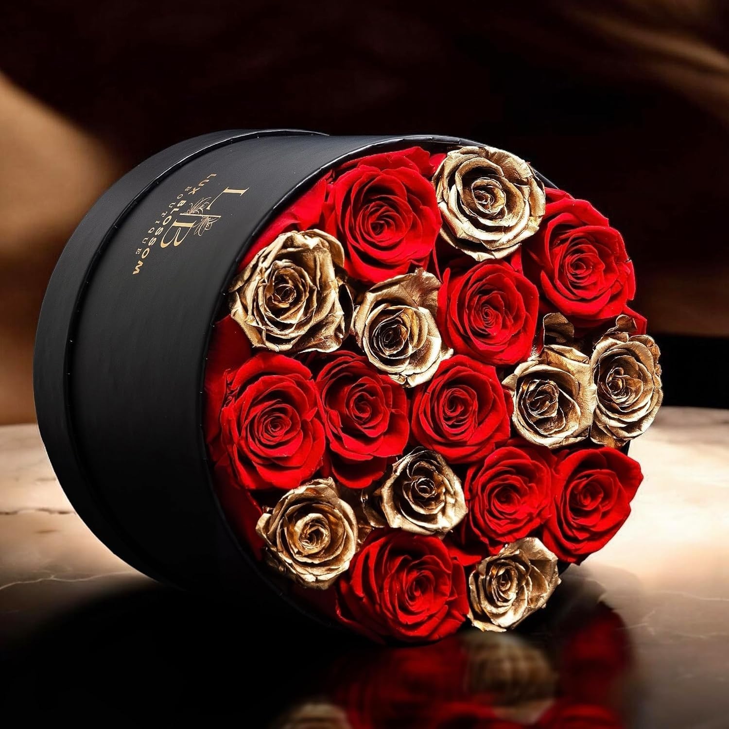 Luxury Red & Gold Roses Gifts for Women Black Box