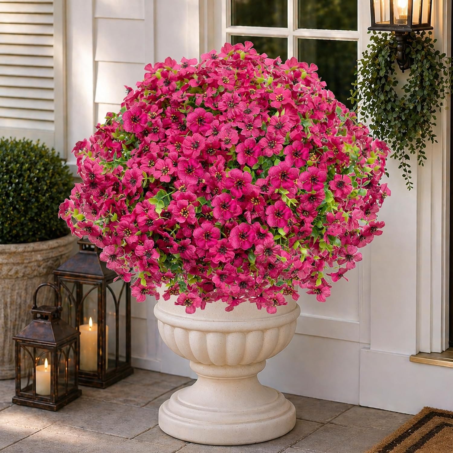 Pollen-Free Red Artificial Flowers: 16 Bundles for -Round Outdoor Beauty