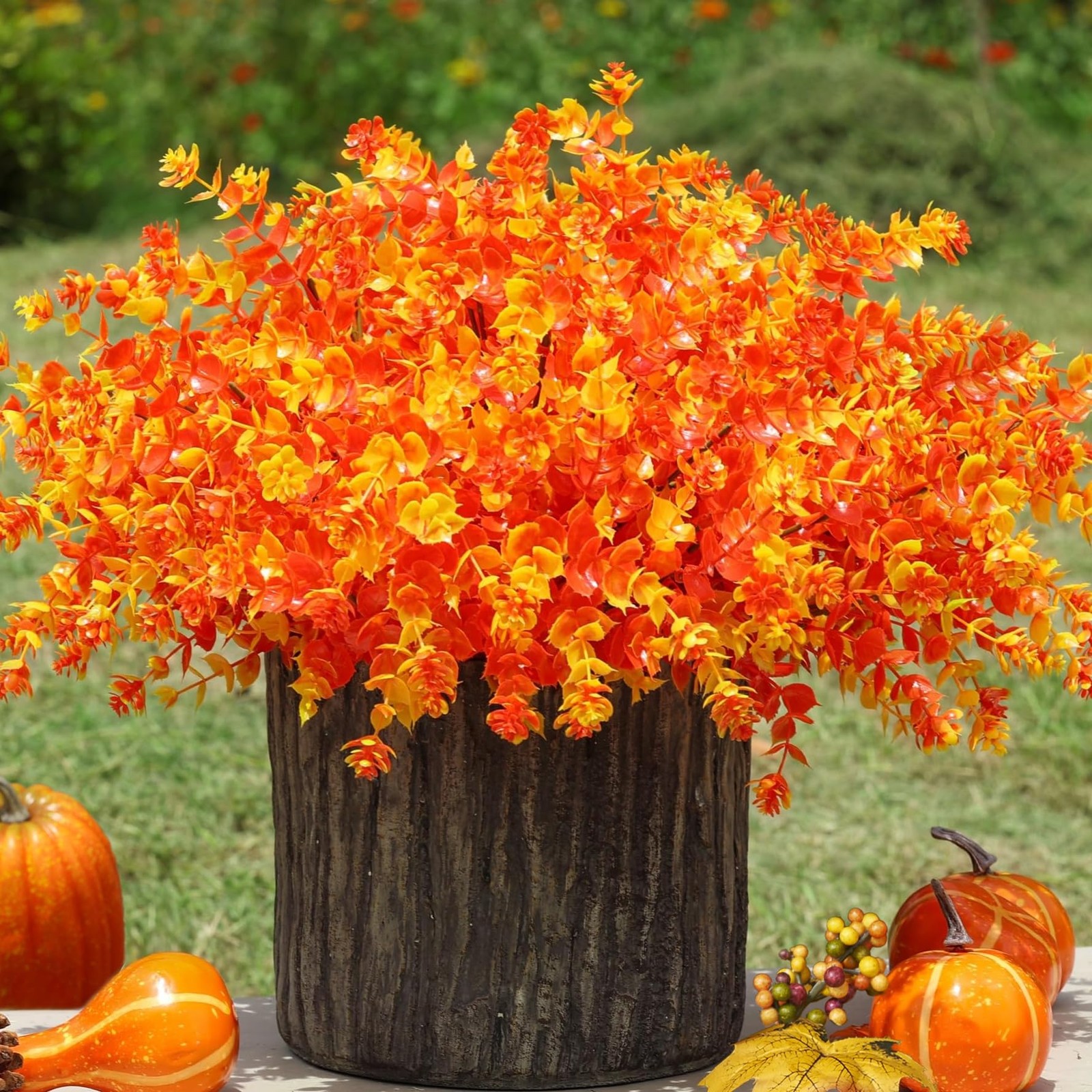Artificial Fall Flowers Outdoor Decor, 12 Bundles Faux Orange Daisy Plants