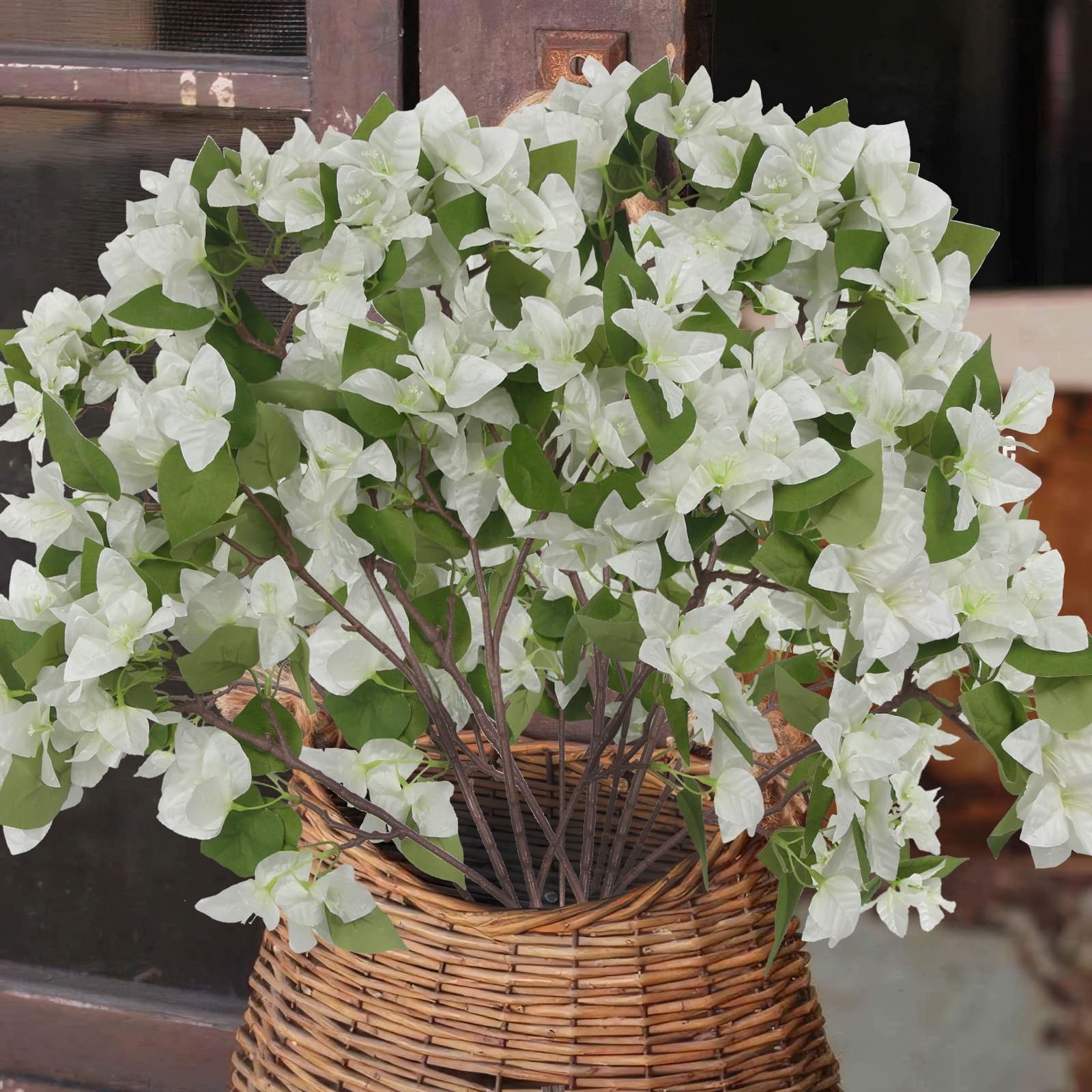 2 Pcs Artificial Flowers Bougainvillea Outdoor White Faux Bougainvillea Flowe…